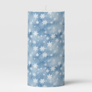 Christmas Snowflakes Light Blue Sky Pillar Candle