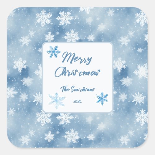 Christmas Snowflakes Light Blue Sky Square Sticker