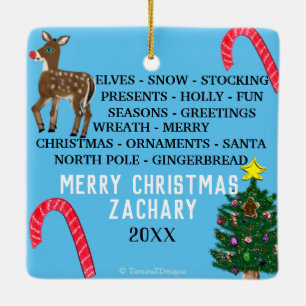 Christmas Snowflakes Mini 15 Word Puzzle Ceramic Ornament