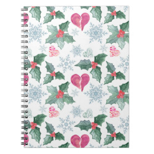 Christmas Snowflakes mistletoe hearts holiday new Notebook