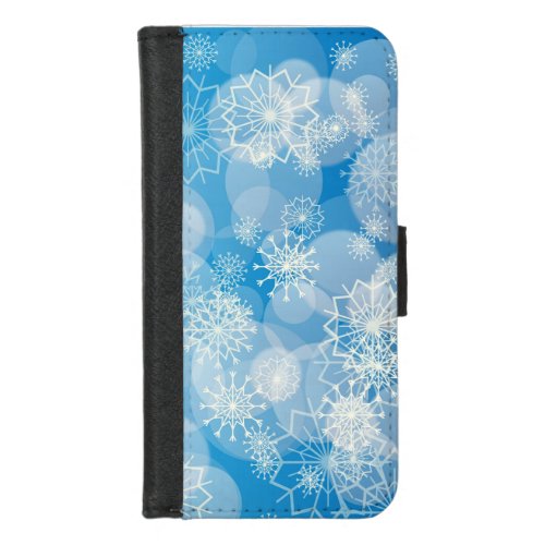 Christmas snowflakes on a blue background          iPhone 87 wallet case