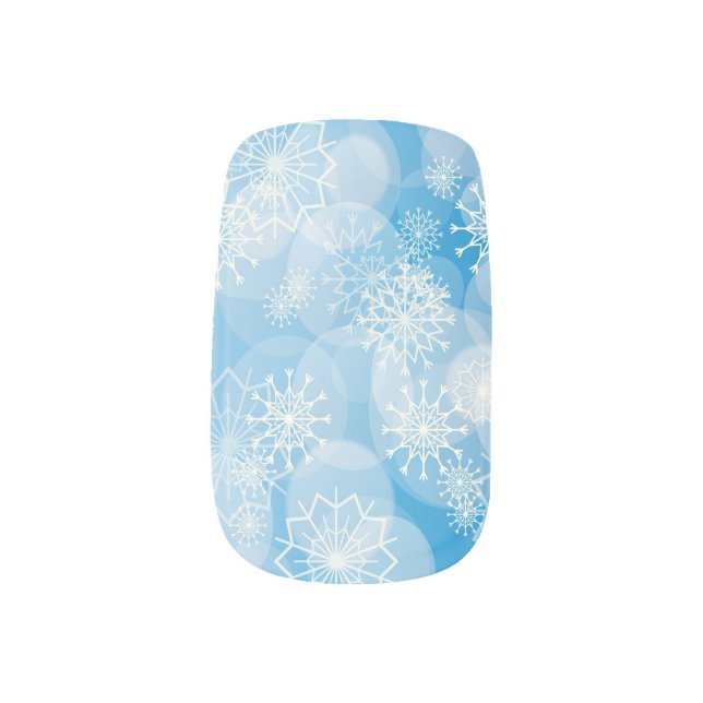Christmas snowflakes on a blue background          minx nail art (Left Thumb)