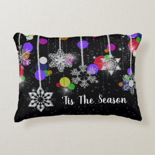 Christmas Snowflakes On Black Accent Pillow