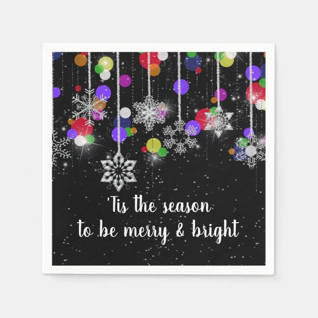 Christmas Snowflakes On Black Napkins (Front)