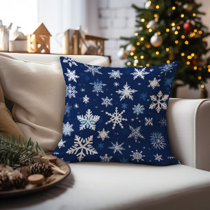 Christmas Snowflakes On Blue  Throw Pillow