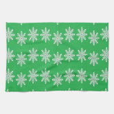 White Snowflake on Dark Green Kitchen Towel, Zazzle