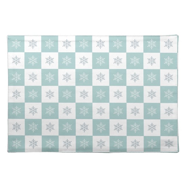 Christmas Snowflakes on Mystery Light Blue & White Cloth Placemat (Front)