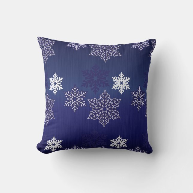 Christmas Snowflakes on Navy Blue Throw Pillow (Front)
