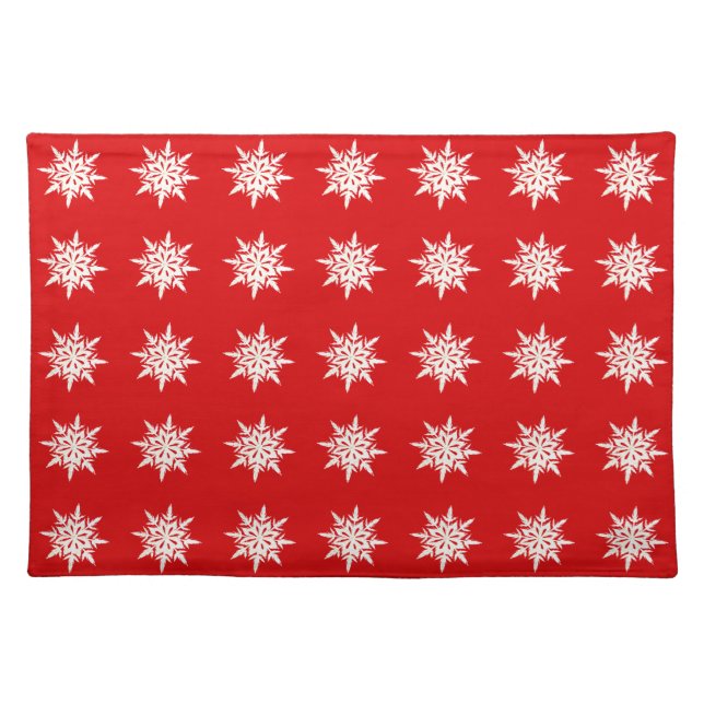 Christmas Snowflakes on Red Cloth Placemat (Front)
