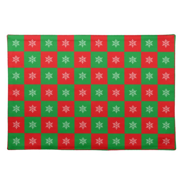 Christmas Snowflakes on Red & Green Cloth Placemat (Front)
