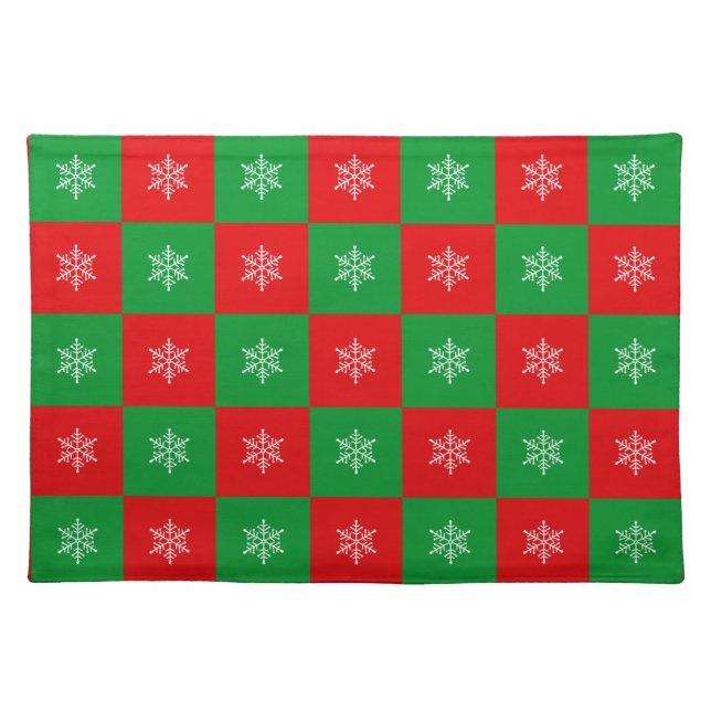 Christmas Snowflakes on Red & Green Cloth Placemat (Front)