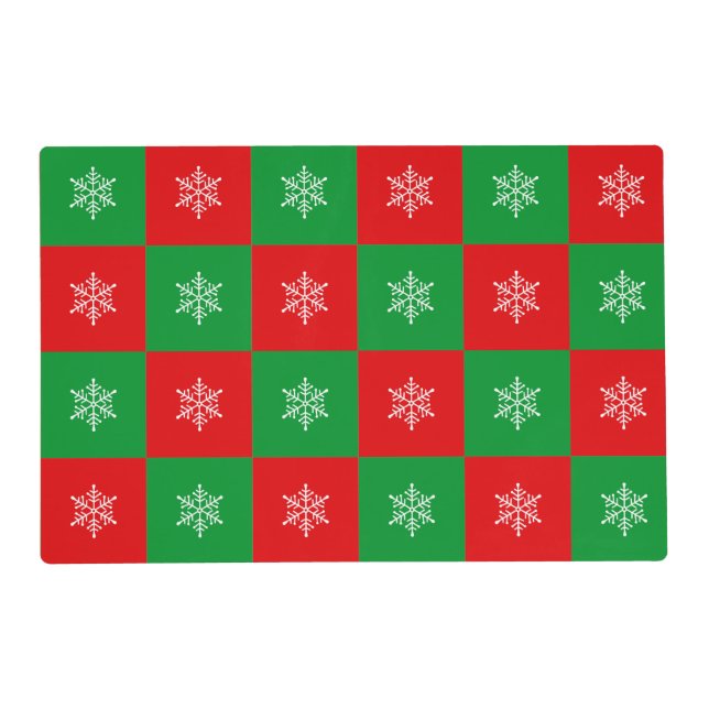 Christmas Snowflakes on Red & Green Placemat (Front)