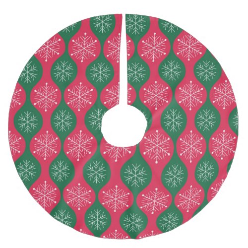 Christmas Snowflakes on Vintage Green Red Ogee Brushed Polyester Tree Skirt