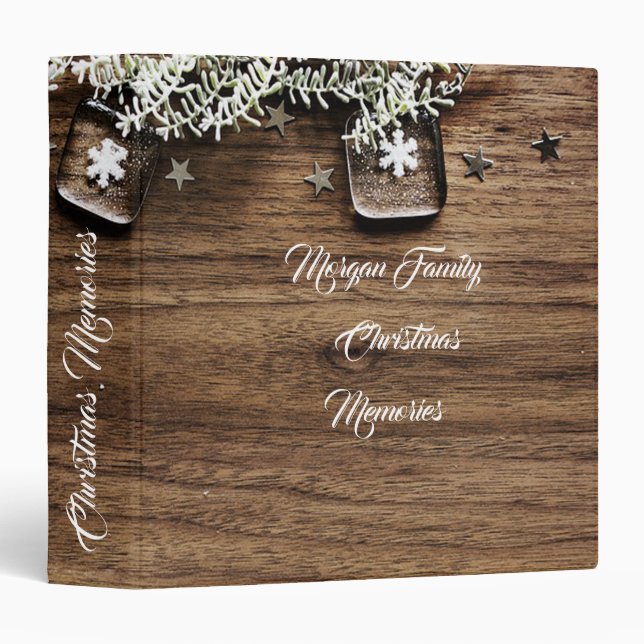 Christmas Snowflakes On Wood Texture 3 Ring Binder (Front/Spine)