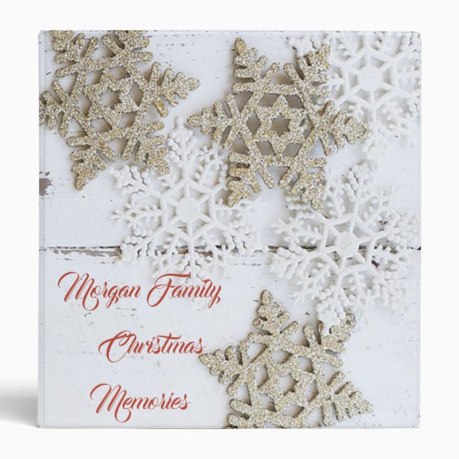 Christmas Snowflakes On Wood Texture 3 Ring Binder (Front)