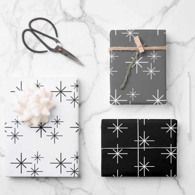 Christmas Snowflakes Pattern Black White Elegant Wrapping Paper Sheets (Front)