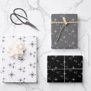 Christmas Snowflakes Pattern Black White Simple Wrapping Paper Sheets