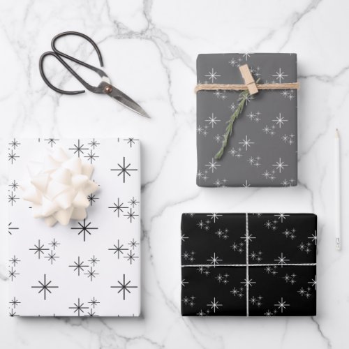 Christmas Snowflakes Pattern Black White Simple  Wrapping Paper Sheets