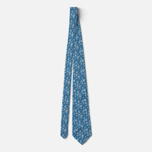 Christmas snowflakes pattern blue neck tie