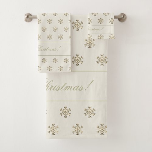 Christmas Snowflakes Pattern Elegant Creamy Gold Bath Towel Set