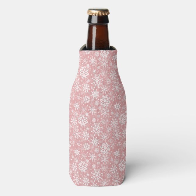 Christmas snowflakes pattern Pink Bottle Cooler (Bottle Front)