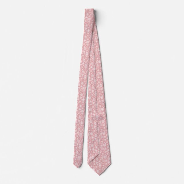 Christmas snowflakes pattern Pink Neck Tie (Back)