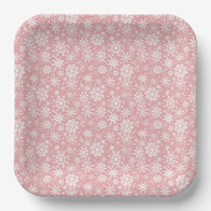 Christmas snowflakes pattern Pink Paper Plates