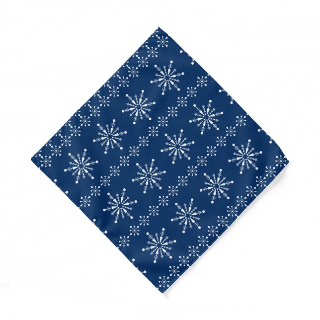 Christmas Snowflakes pattern white and blue Bandana (Front)