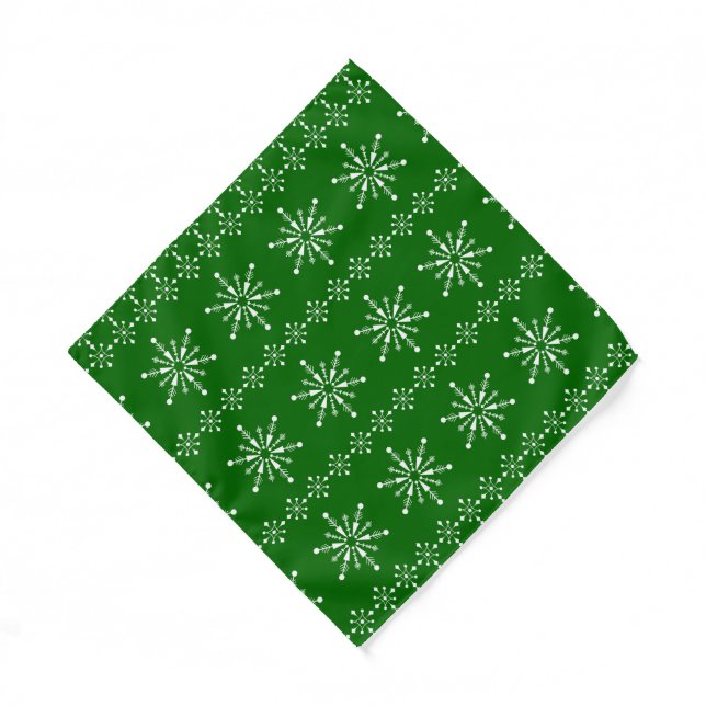 Christmas Snowflakes pattern white and green Bandana (Front)