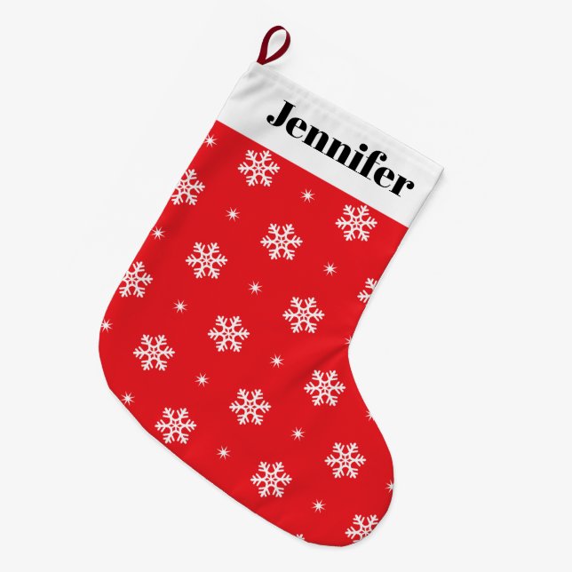 Christmas Snowflakes Personalized Large Large Christmas Stocking (Front (Hanging))