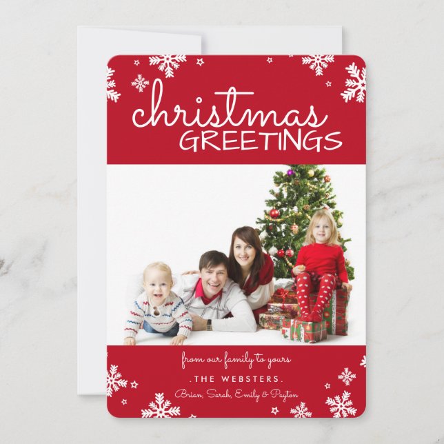 Christmas Snowflakes Photo Holiday Card | Red (Front)