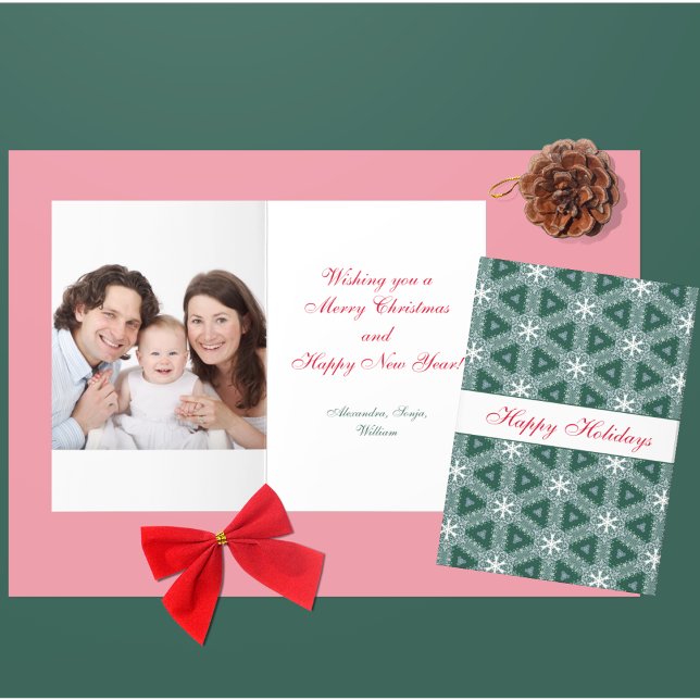 Christmas Snowflakes Photo Personalized Green Holiday Card (Creator Uploaded)