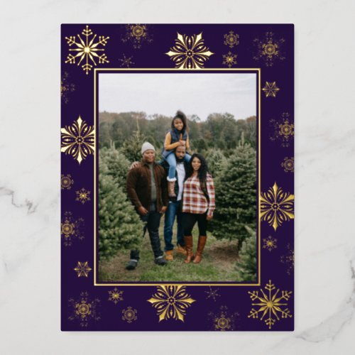 Christmas Snowflakes Photo  Purple Foil Holiday Postcard