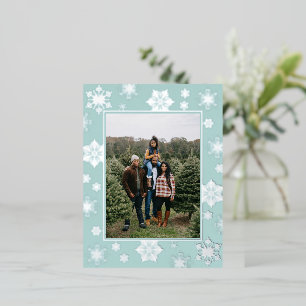 Christmas Snowflakes Photo Teal Foil Holiday Postcard