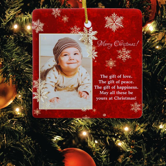 Christmas snowflakes photo wishes ceramic ornament (Creator Uploaded)