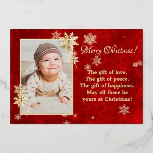 Christmas snowflakes photo wishes foil holiday card