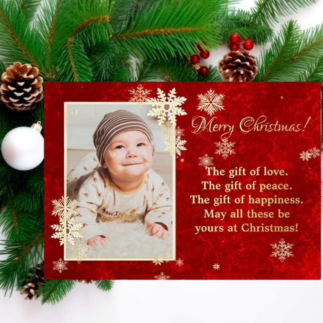 Christmas snowflakes photo wishes foil holiday card (Creator Uploaded)