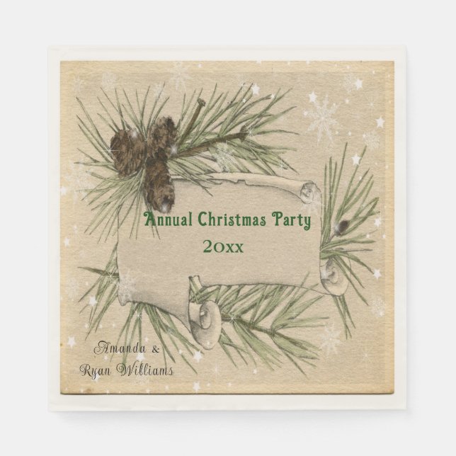Christmas Snowflakes Pine Cones Pine Tree Branches Napkins (Front)