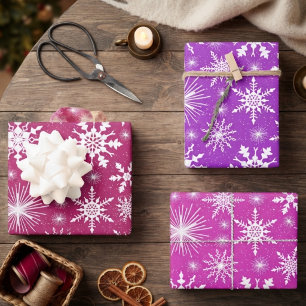 Christmas Snowflakes Pink And Purple Wrapping Paper Sheets