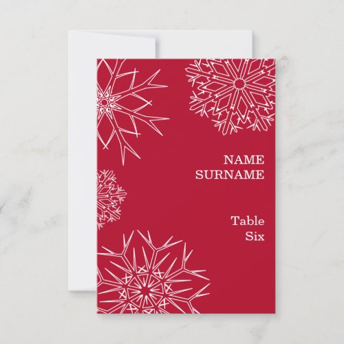 Christmas Snowflakes Place CardTable Number _ Red Invitation