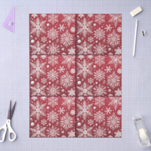 Christmas Snowflakes Red White Snow Decoupage Tissue Paper