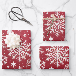 Christmas Snowflakes Red White Snow Decoupage Wrapping Paper Sheets
