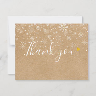 Christmas Snowflakes Rustic Kraft Script Business Thank You Card