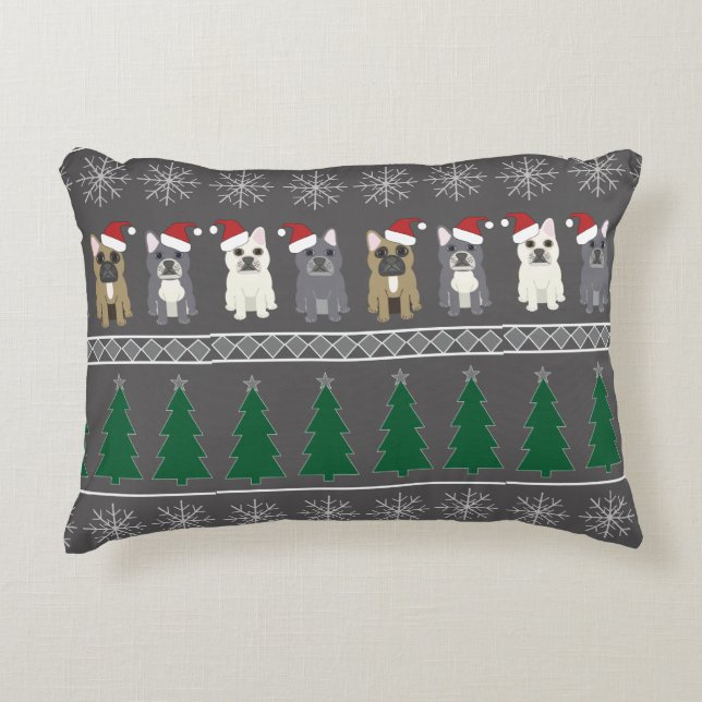 Christmas Snowflakes, Santa Dog, Tree Accent Pillow (Front)