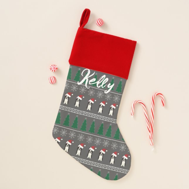 Christmas Snowflakes, Santa Dog, Tree Christmas Stocking (Front)