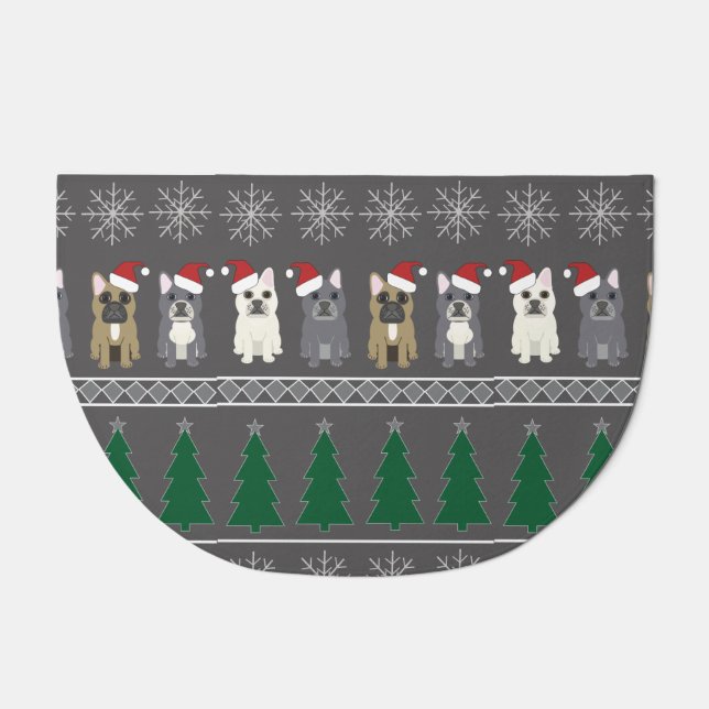 Christmas Snowflakes, Santa Dog, Tree Doormat (Front)
