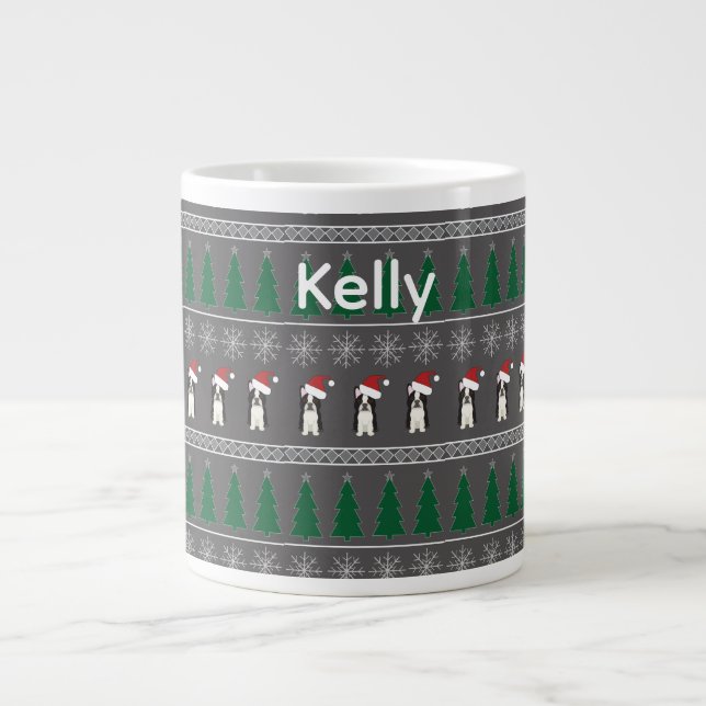 Christmas Snowflakes, Santa Dog, Tree Giant Coffee Mug (Front)