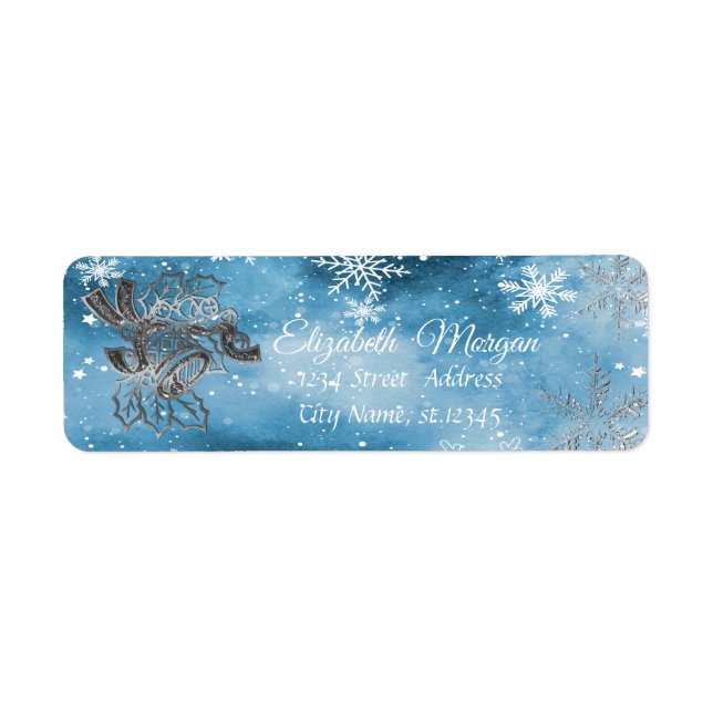 Christmas Snowflakes,Silver Christmas Bell Label (Front)