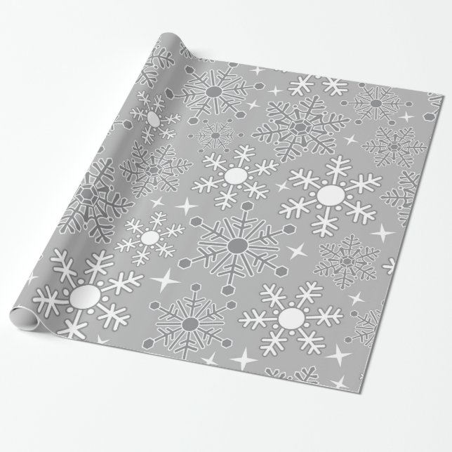 Christmas snowflakes silver grey pattern wrapping paper (Unrolled)