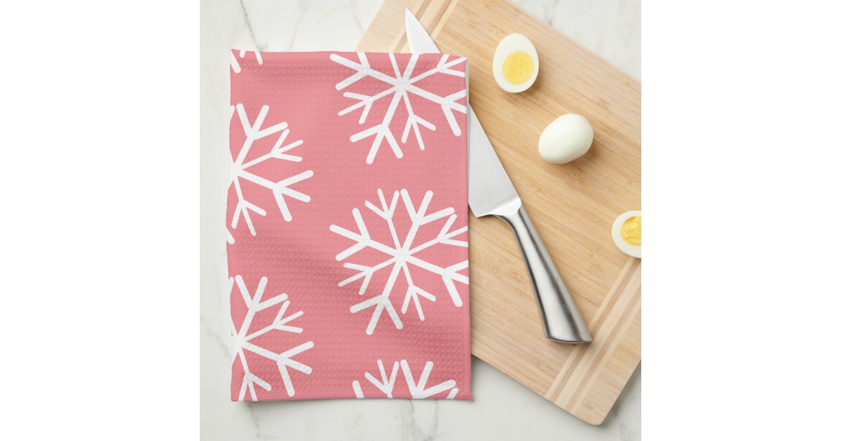 White Snowflake on Dark Green Kitchen Towel, Zazzle